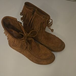 UGG Brown Suede Moccasins with Fringe